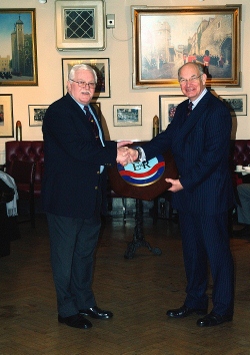 Presenting the RMPA London Branch shield to the Corp. Museum